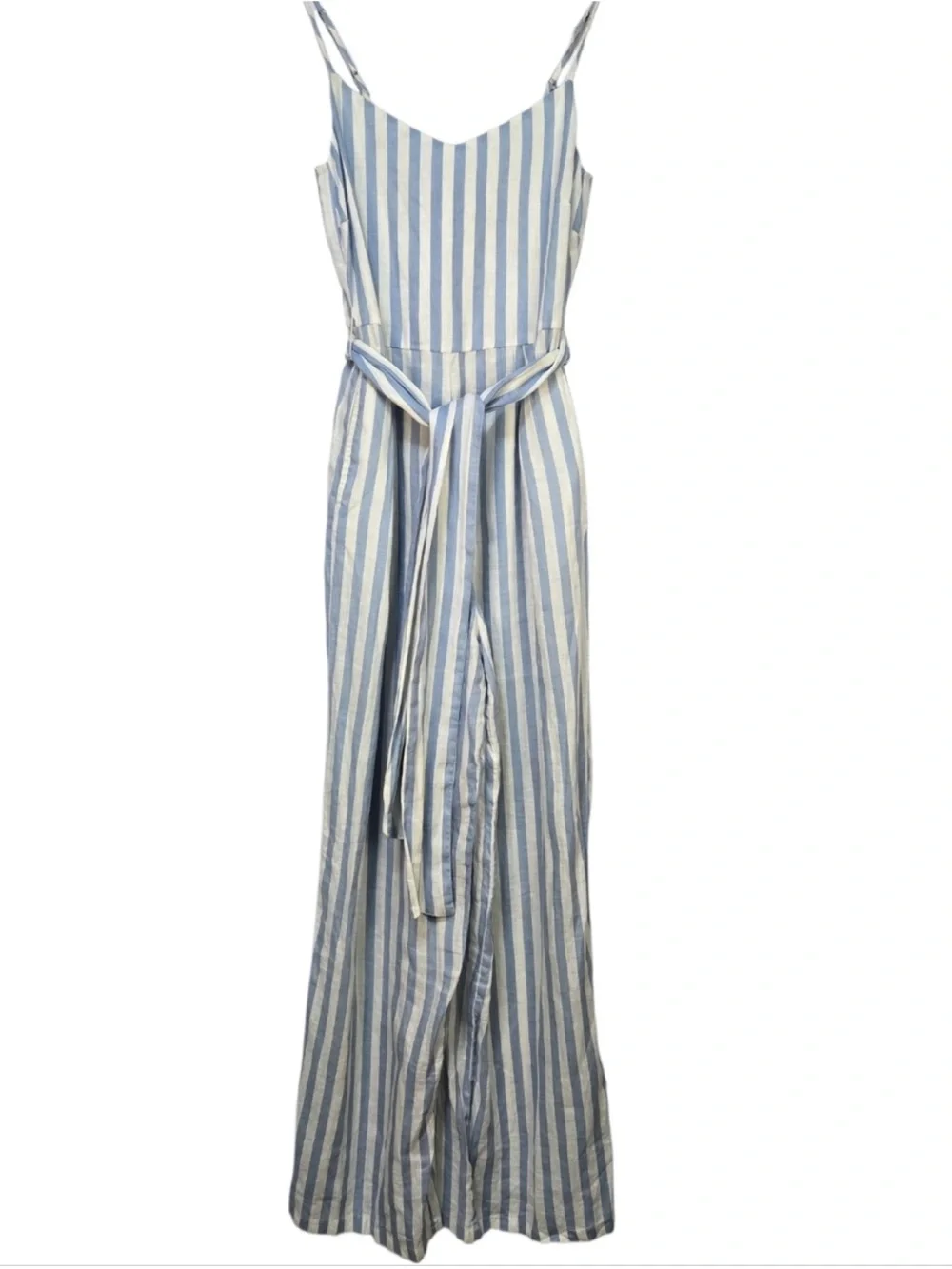 Mango casual  Blue & White Striped maxi Jumpsuit with tie waist